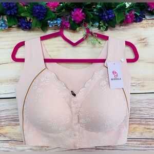 Bustella Women’s Plus Blush Pink Lace Front Snap Closure Wireless Bra 5X NWT